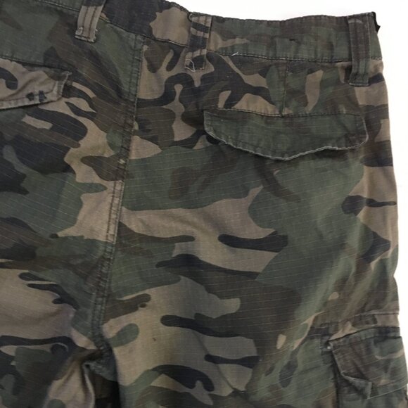 Camouflage Cargo Long Shorts Men's 34 Green Zipper Fly 100% Cotton Army - Picture 13 of 14